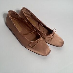 ZARA Peach Pink Satin Maryjane Ballet Flats with BOW! 40, 9 9.5